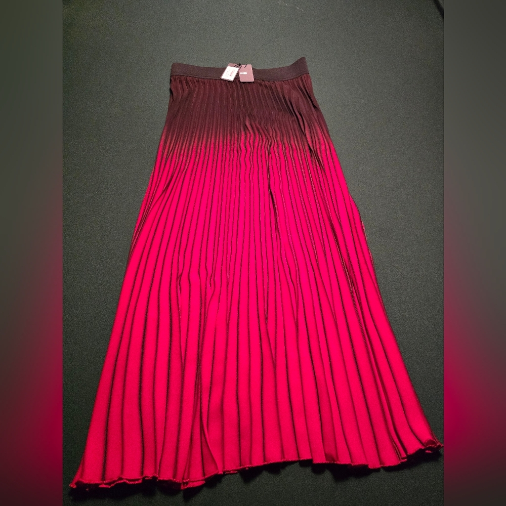 Maje Red Ombre Pleated A-Line Skirt
